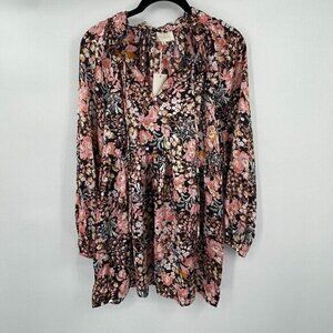 Melloday Womens Top Small Floral Multi Color Tasseled Boho Casual Tunic Flower